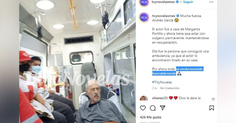 Tras ser encontrado desplomado en su domicilio, Andrés García ahora requiere oxígeno