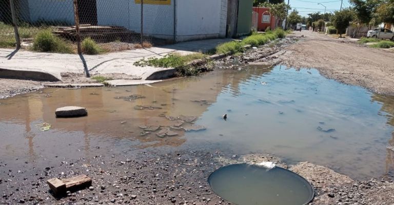 Vecinos de la colonia Ampliación Alameda en Ciudad Obregón reportan drenajes colapsados