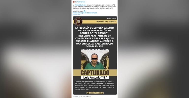 'El Gringo', tras las rejas luego de asaltar tienda y rociar con gasolina a la empleada en Hermosillo