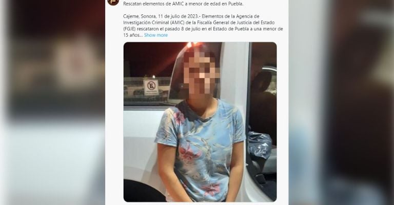 Rescatan elementos de AMIC a menor de edad en Puebla