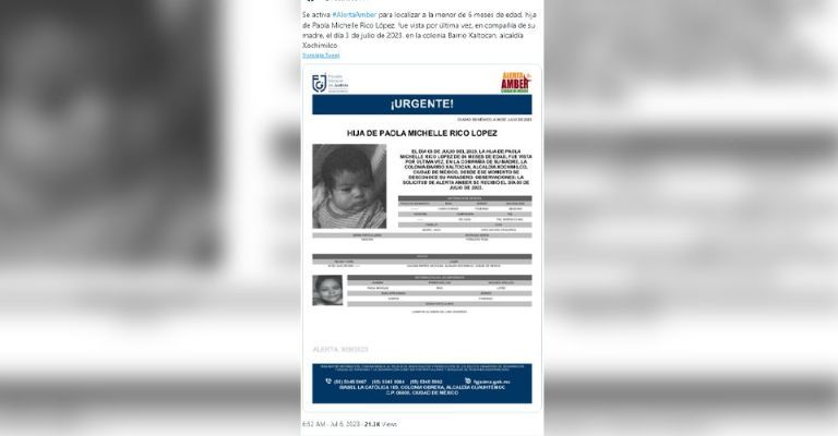 Madre y bebé desaparecen en Xochimilco; mujer es hallada sin vida