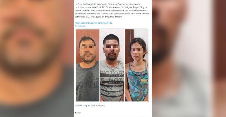 FGJE procede en contra de 3 presuntos integrantes de una banda de roba carros en Guaymas
