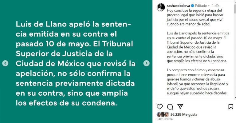 Sasha Sokol revela condena a Luis de Llano