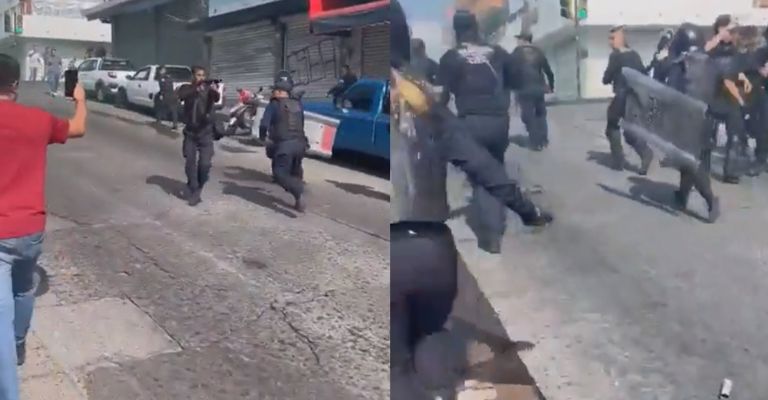 Manifestantes de Uruapan se enfrentan a Policías que les disparan gas