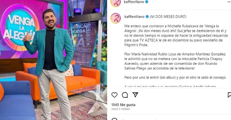 Michelle Rubalcava fue despedido de Venga la Alegría