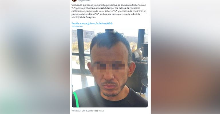 Detienen en Guaymas al presunto asesino de policía municipal