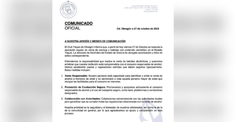 Regresa la venta de alcohol al Estado de los Yaquis en Ciudad Obregón