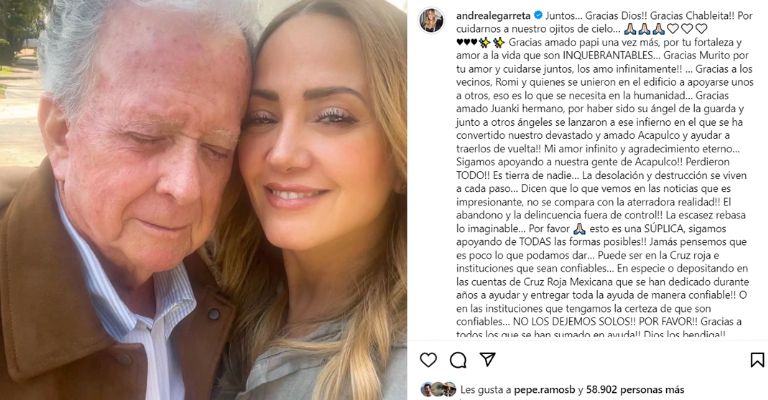 Andrea Legarreta reaparece junto a su padre tras devastación en Acapulco