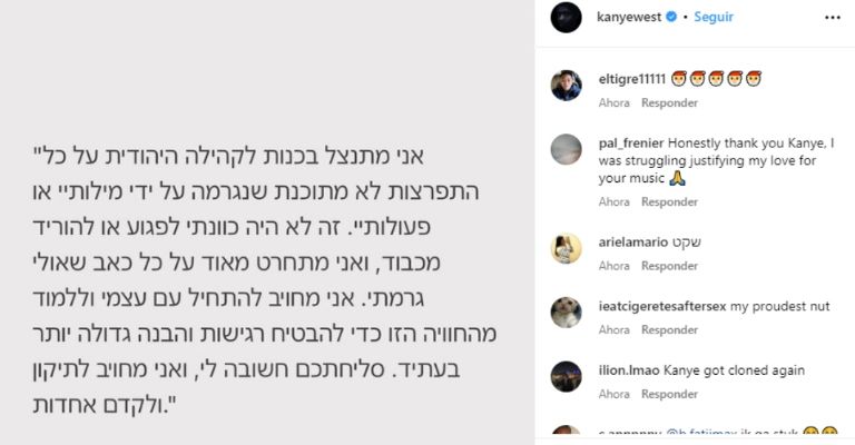 Kanye West se disculpa por comentarios antisemitas tras mensaje de luchador israelí