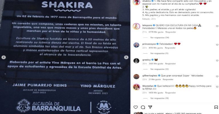 Shakira está en medio de la polémica por error en la develación de su estatua en Barranquilla