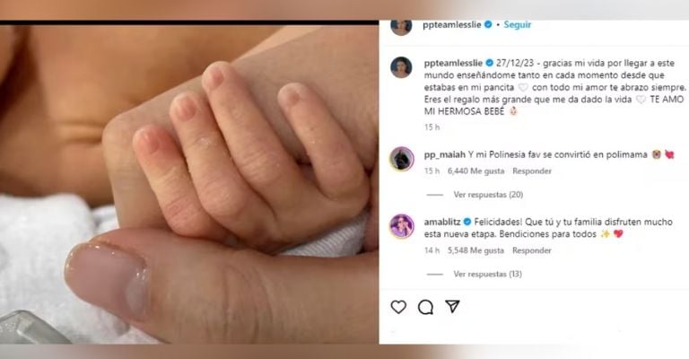 Lesslie Polinesia muestra primer foto de su bebé tras parto prematuro