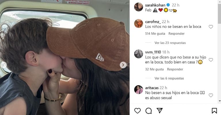 Sarah Kohan es fuertemente criticada por besar a su hijo Noah en la boca