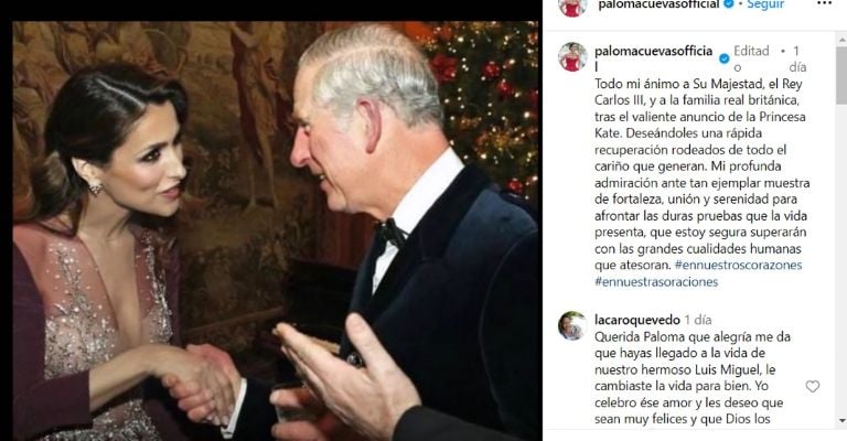 Paloma Cuevas envía amoroso mensaje en apoyo al Rey Carlos III y Kate Middleton
