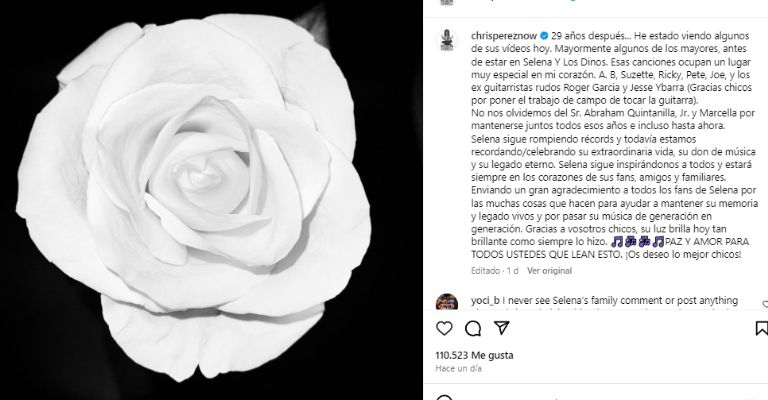 Chris Perez rinde homenaje a Selena Quintanilla