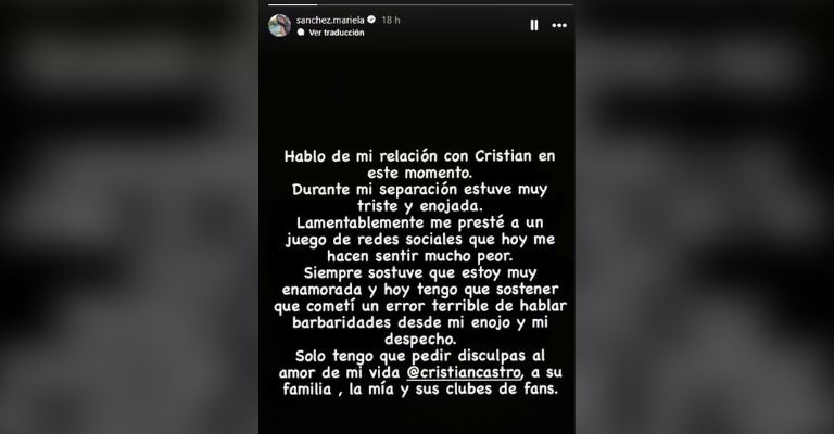 Mariela Sánchez confirma su separación de Cristian Castro