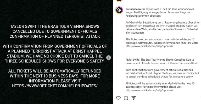 Taylor Swift cancela concierto en Australia ante ataque terrorista