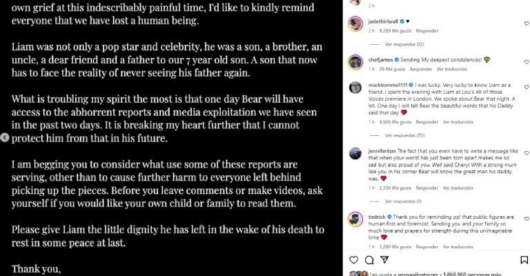 Cheryl Cole expresa el dolor de Bear, su hijo con Liam Payne por la muerte del One Direction