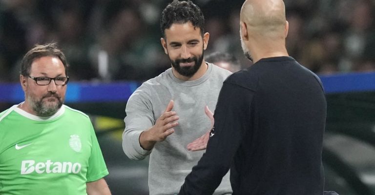 Amorim saluda a Pep Guardiola del City