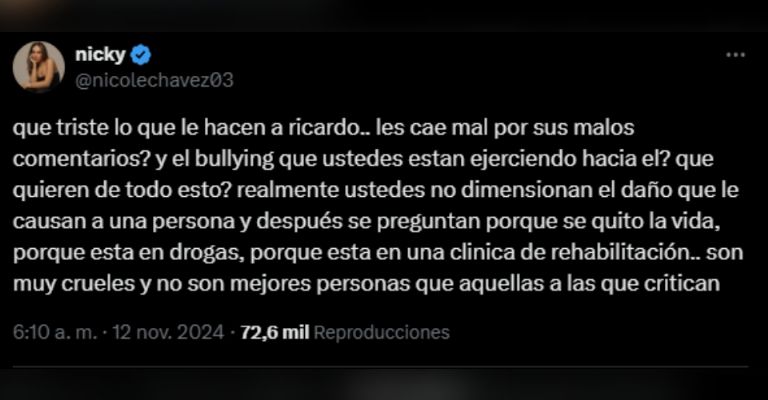 Nicole Chávez dice que Ricardo Peralta podría suicidarse y conductora de TV Azteca lo tacha de ser un creador de violencia