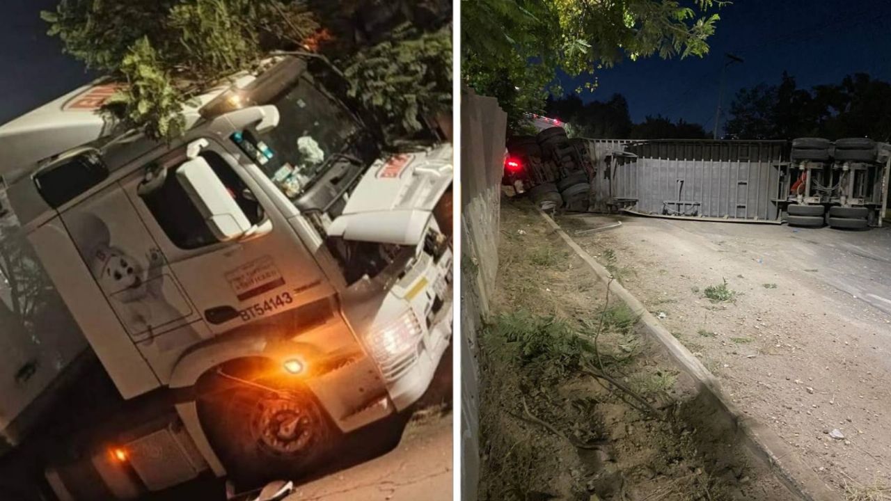 Tráiler vuelca en la Naucalpan-Toluca; llevan a conductor a un hospital como detenido