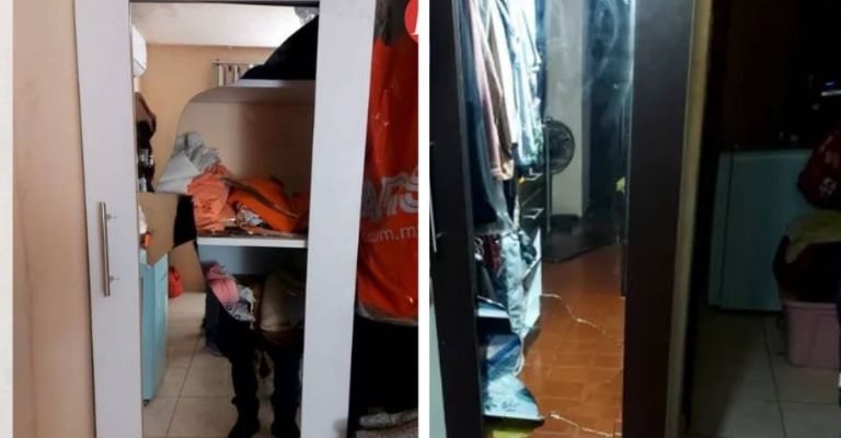 El detenido golpeó dos roperos con un palo de escoba.