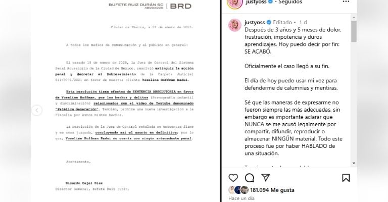 YosStop anuncia quedó absuelta y brinda su primera entrevista sobre su idilio
