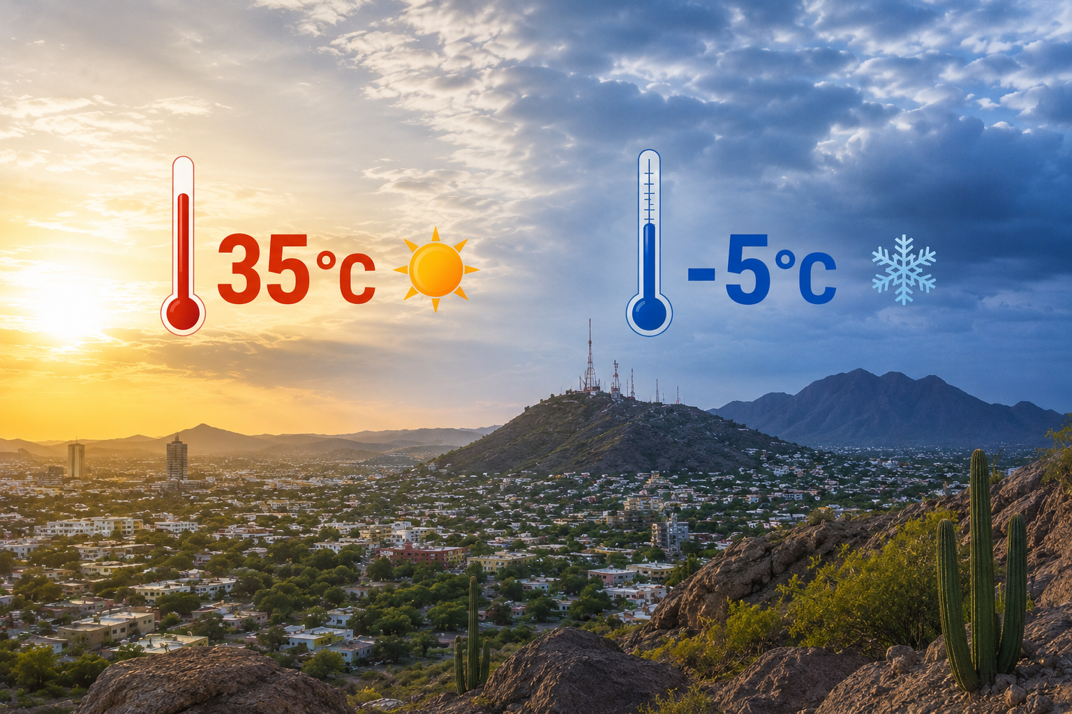 Clima en Sonora HOY 1 de enero 2025: Conagua advierte calor de 35°C y frío de -5°C