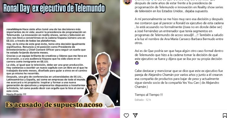 Ejecutivo de Telemundo renuncia después de denuncias de acoso sexual