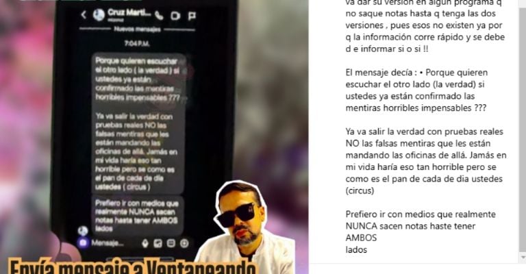 Cruz Martínez envía mensaje a Ventaneando y niega agresión a Alicia Villarreal
