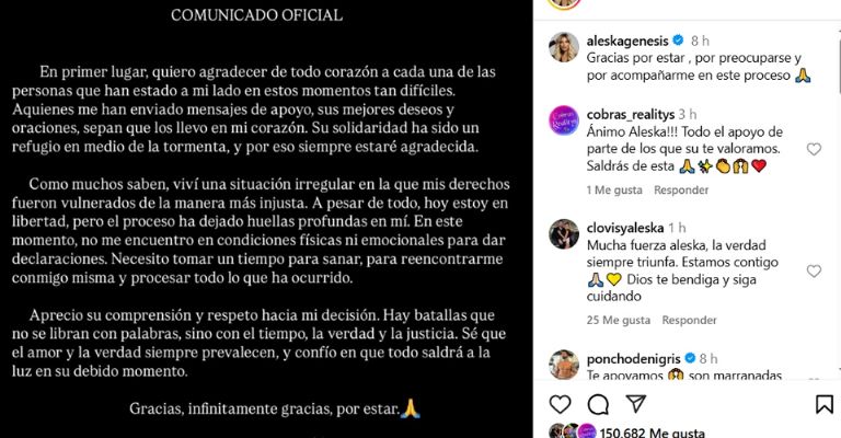 Aleska Génesis da sus primeras declaraciones tras salir de prisión y culpa a Telemundo