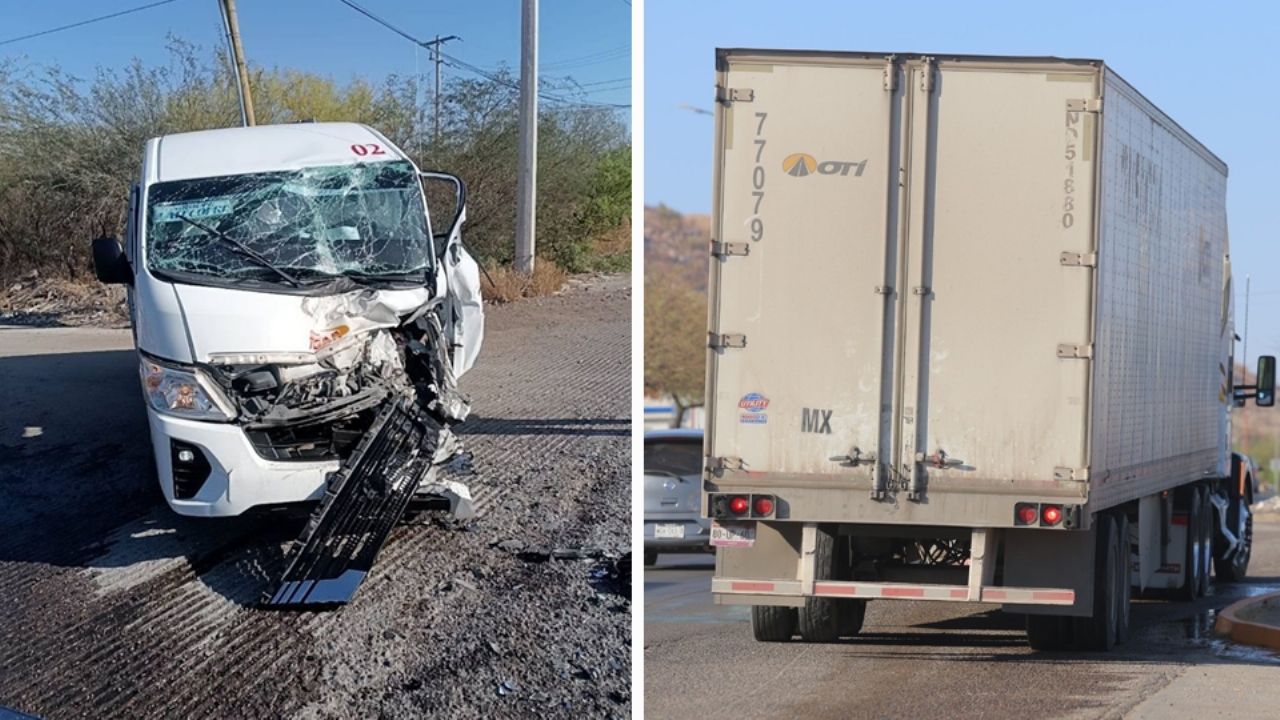 Choque entre tráiler y transporte de personal deja un lesionado al sur de Hermosillo