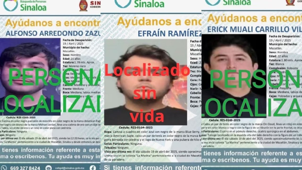 Investigan posible secuestro de 3 jóvenes desaparecidos en Mazatlán; uno fue hallado muerto