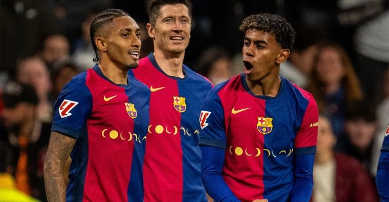 Raphinha, Lewandowski y Yamal forman un tridente explosivo