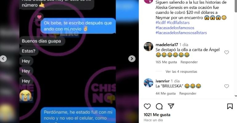 Aleska Génesis cobraría a Neymar por una cita aún teniendo novio