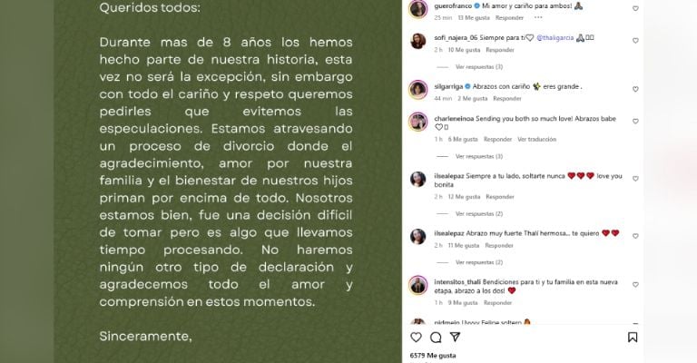 Thalí García anuncia su divorcio de Felipe Aguilar tras superar el cáncer