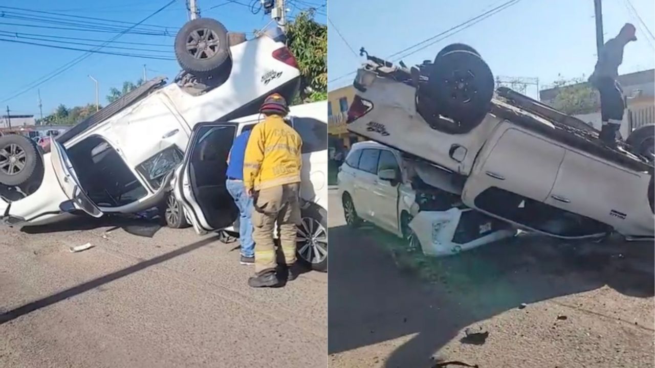 Aparatoso accidente en Ciudad Obregón: Choque y volcadura matutina deja dos víctimas