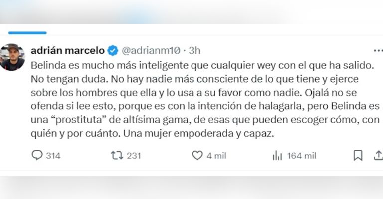 Adrián Marcelo arremete contra Belinda y así le respondería la cantante