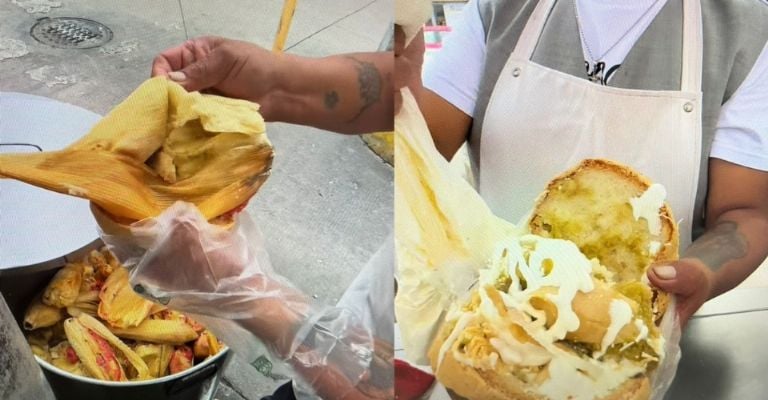 Una mezcla de chilaquiles, concha y tamal