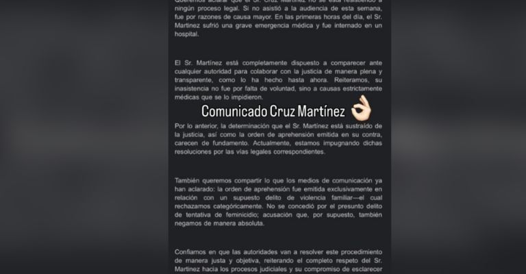 Cruz Martínez habría sido hospitalizado y por eso no se presentó a audiencia de Alicia Villarreal