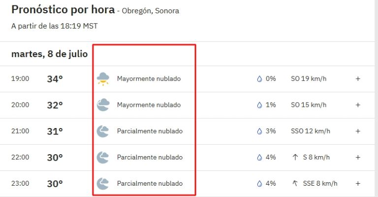 Este será el clima hoy 8 de julio por la noche en Ciudad Obregón