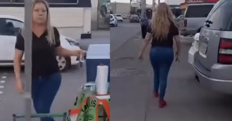 Despues de derrumbar el puesto de comida 'Lady Tamales' subió a su vehículo para huir del lugar