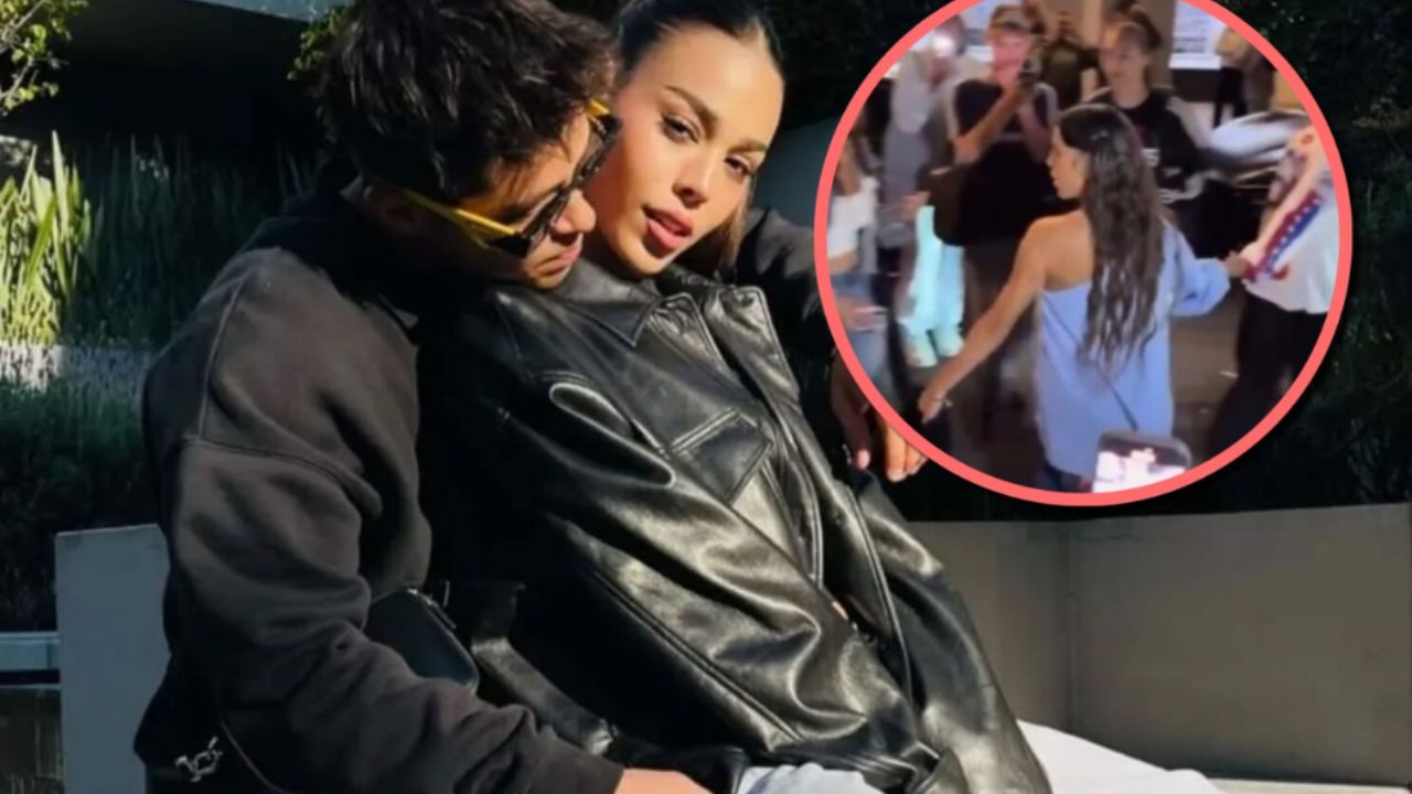 Danna Paola esquiva a la prensa en el aeropuerto tras supuesto jaloneo de Alex Hoyer