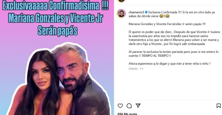 Vicente Fernández Jr sería padre a sus 61 años con Mariana González