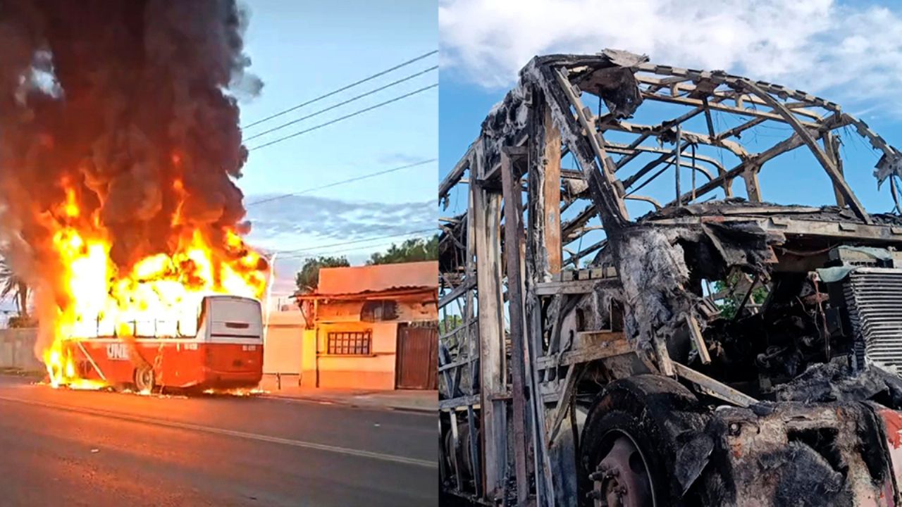 VIDEO: Intenso incendio consume unidad de transporte en Hermosillo; no hay lesionados