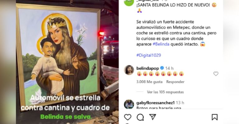 Belinda reacciona a la supervivencia de su mural al lado de Christian Nodal de accidente de auto