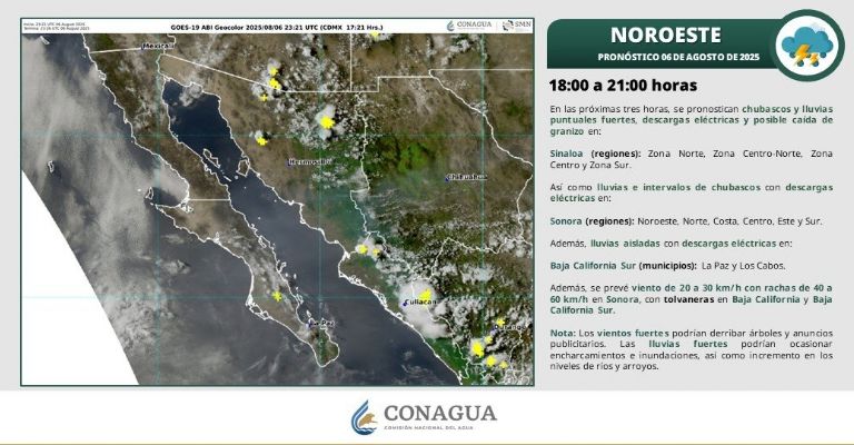 Se esperan chubasco por las próximas tres horas