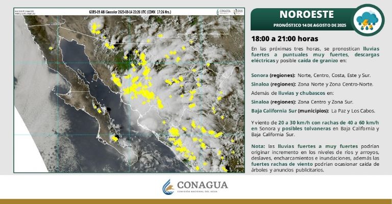 Hora de las lluvias en Sonora para hoy en la noche