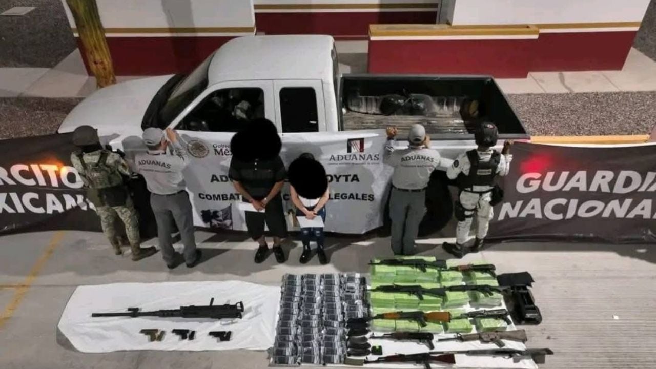 Golpe al crimen en Sonora: Ejército y Guardia Nacional decomisan arsenal; hay dos detenidos