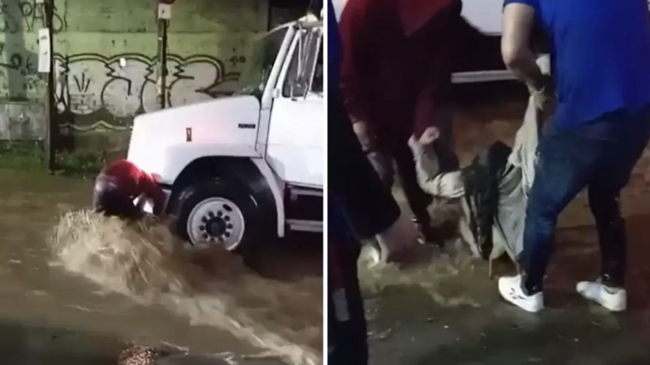 (VIDEO) Impactante rescate en Tlalpan: Joven es arrastrada por el agua y vecinos la salvan