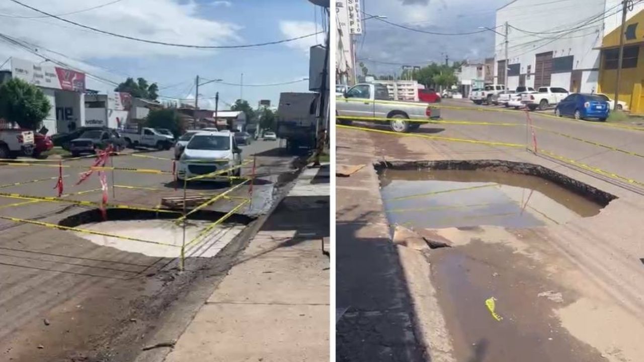 Se forman dos socavones en la calle 300 tras las lluvias registradas en Ciudad Obregón